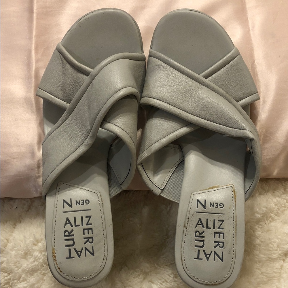 Naturalizer Light Gray Crisscross Slide Mules